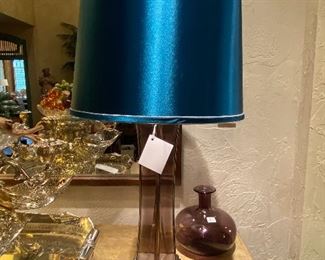 Gorgeous lamp with blue silk shade. 