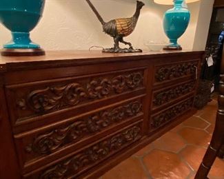 Vintage wood hand carved dresser