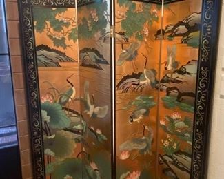 4 panel Chinese carved folding screen 