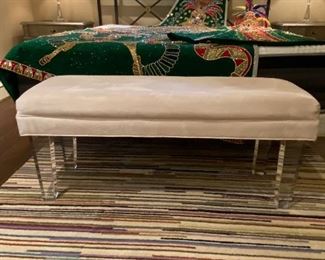 Microsuede bench with lucite legs