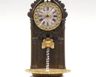 Gothic Revival Bronze Water Fountain clock