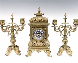 3 pc French Bronze clock set