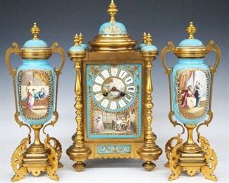 German Porcelain & Bronze clock set
