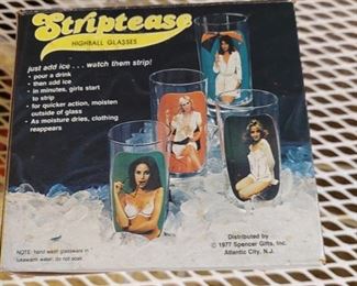 1977 Spencer's Striptease glasses in original box