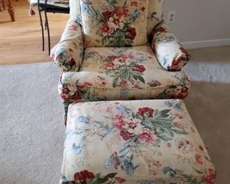 Yellow floral print chair with ottoman