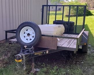 Maxey Single Axle 10' x 7' Utility Trailer With Drop Ramp, Spare Tire, Hitch Lock, And Key, B092202145