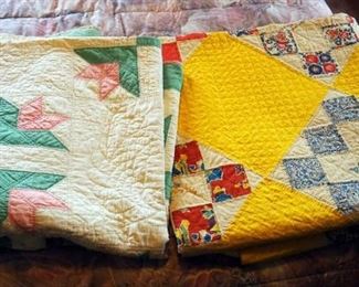Antique Hand Stitched Patch Quilts, Qty 2, 67" x 72" And 80" x 80"