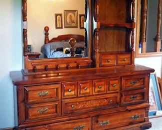 Solid Wood 9 Drawer Dresser With Mirrored Hutch, 74" x 68" x 18"