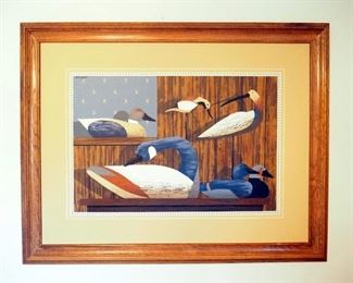 Framed Huntington Folk Art Waterfowl Oil On Canvas, 36" x 46"