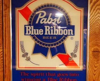 Pabst Blue Ribbon Framed Bar Sign, 20" x 16", And Framed Mirror, 32.5" x 18.5"