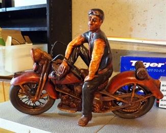 Painted Cast Resin Motorcycle Figure, 13" x 19"