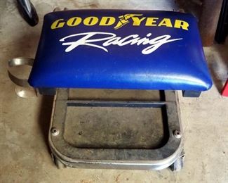 Goodyear Racing Rolling Mechanic's Stool, And Ex-Cell Mechanic's Creeper