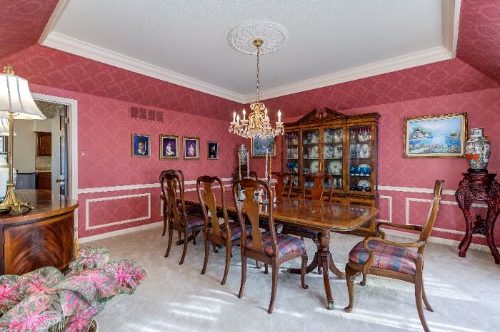 BEAUTIFUL TABLE AND CHAIRS, BREAKFRONT AND BUFFET BY HEKMAN