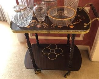 INLAID TEA CART AND CRYSTAL