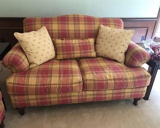 LOVESEAT AND SOFA AND CHAIR WITH OTTOMAN