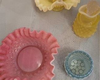 Colored Hobnail Glass Pieces