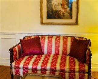 VINTAGE LOVE SEAT, ORIGINAL FABRIC AND IN LIKE NEW CONDITION