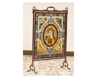 19th C. Stained Glass Fire Screen