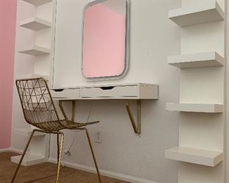 Ikea Wall Mount Shelves, Vanity and Urban Outfitters Gold Chair (MIRROR NOT INCLUDED)