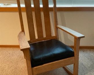 Oregon Chair Co. Leather & Wood Rocking Chair