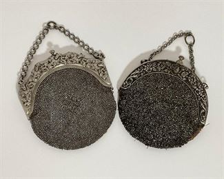 Antique Silver Beaded Purse - 