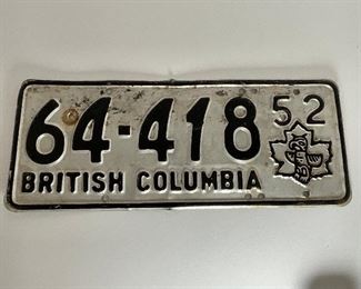 1952 BC License Plate