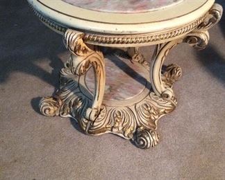 Vintage European Style wood carved furniture with matching pink marble coffee table 