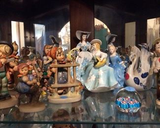 Porcelain figurines and hummels and other collectible paperweights