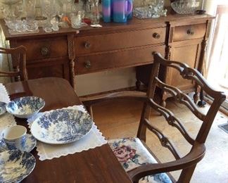 Vintage Dining room set, complete with Table, 2 Arm chairs, 4 side chairs, Small China cabinet,and matching server.  BUY IT NOW. $ 800.00