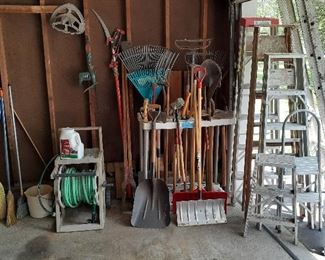 Werner folding ladder, step ladders,  lawn tools, hose reel