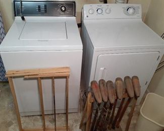 Maytag dryer, GE washer, croquet set