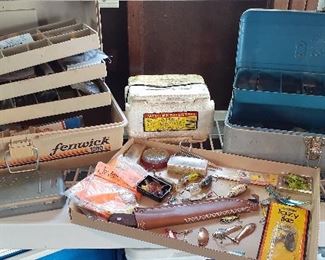 fishing lures, tackle boxes