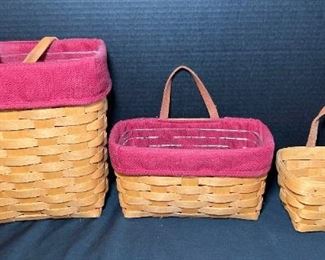 3 Longaberger Wall Baskets Leather Handles