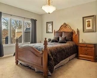 WOW Gorgeous High Quality AMERICAN DREW Grand European Styling Carved 4 Poster Panel Queen Size Bed In White Ash Burlwood W/Hand Applied Glaze Purchased Originally For $4000 Includes KINGSDOWN Mattress & Box Spring (Original Price $2500) 