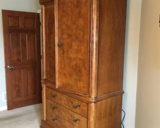 WOW Gorgeous High Quality AMERICAN DREW Grand European Styling Two-Piece 3 Drawer Armoire In White Ash Burlwood W/Hand Applied Glaze - Purchased Originally For $6000 - In Excellent Condition!