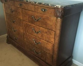 WOW Gorgeous High Quality AMERICAN DREW Grand European Styling 11 Drawer Marble Top Dresser Sideboard Buffet -Top 3 Drawers Are Felt Lined -Wood Is In Amazing Condition! Originally Purchased For $8000!  See Details About Marble Top! 