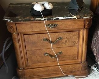 Gorgeous High Quality AMERICAN DREW Grand European Styling 3 Drawer Night Stand With Marble Top - Top Drawer Is Lined With Felt - Marble & Wood In Amazing Condition Still! Marble Top Matches Lot 3 Marble...