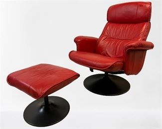 WOWOW Gorgeous Mid Century Modern Designer Sabatinni Red Leather Reclining Lounge Chair W/Wing Arms & Ottoman -Excellent Condition Very Minimal Wear! This Chair Has A Reserve!