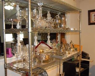 Crystal and silverplate serving pieces