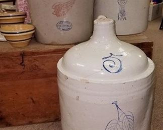 Stoneware and pottery. 3 gal. Red Wing churn. 5 gal. Union jug "as is"