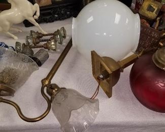 Vintage light fixtures. Brass ceiling "One and One" gas/electric light fixture