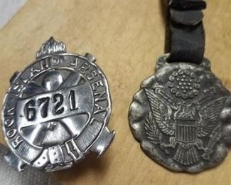 Rock Island Arsenal badge and U. S. watch fob