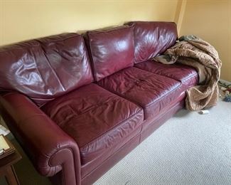 "American Bungalow" red leather sleeper sofa.