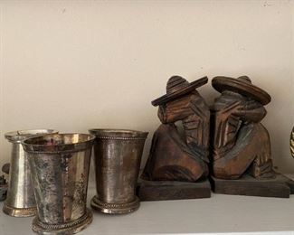 Bookends and silver plate.
