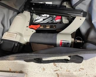 Porter-Cable nail gun, brad narrow gun, and crown stapler finishing gun.