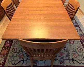 Beautiful Dining Table and Six Chairs in very good condition with light wear. 

As shown; measures 79" x 41.5" with a 15.75" leaf inserted. There is an additional leaf stored under the table. 