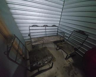 Great patio set includes a matching table with a glass top
1 bench 2 chairs and 1 table
Bench 65in long and 29in wide
Table 36in long 18in wide 16in tall
$120