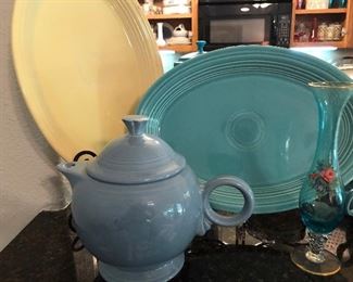 Fiestaware platters and teapot