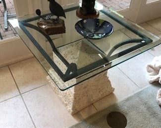 Stone suspended glass top  side table 495.00 we have a pair