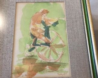 Jim Rabby “ Cycle in the Grass” watercolor 1971 
5.5 x 8
